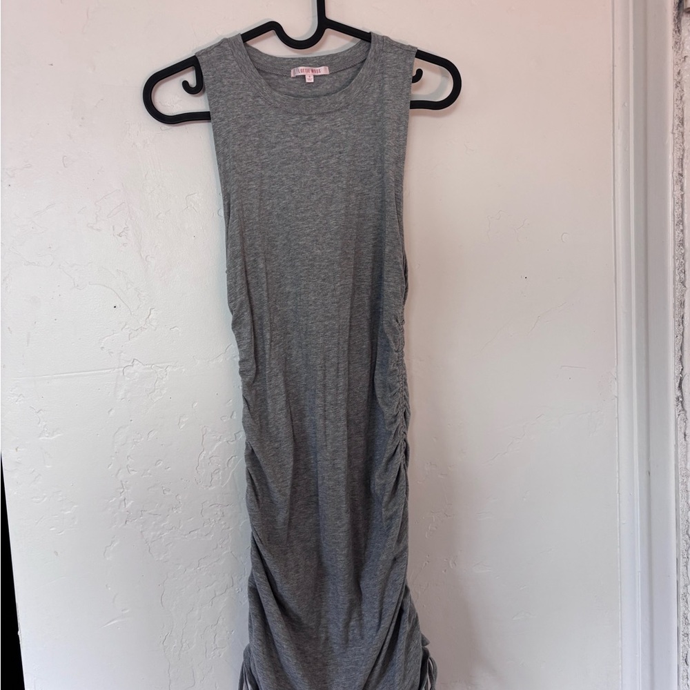Nordstrom Gray Bodycon Midi Dress with Ruched Detailing